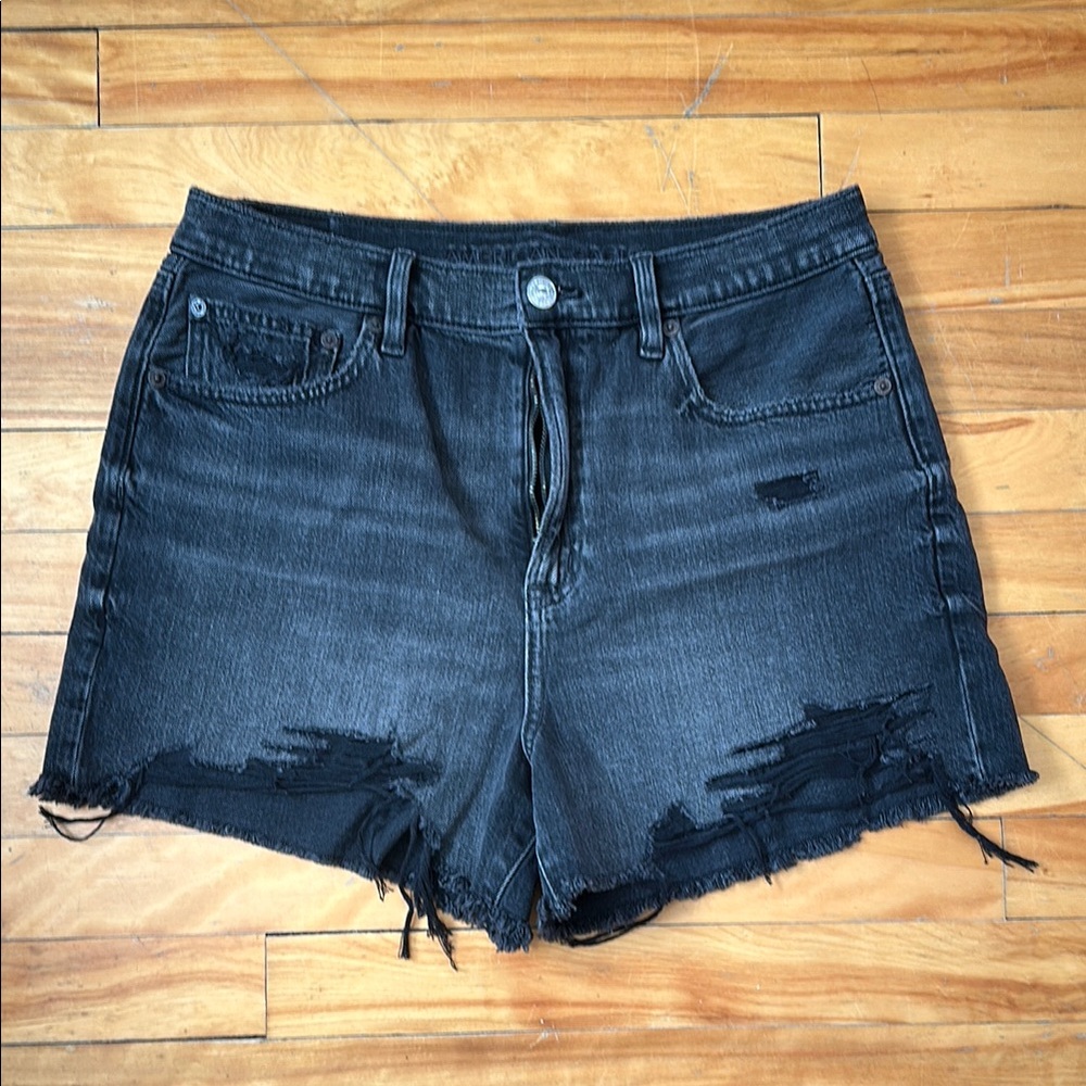Distressed Black Denim Shorts